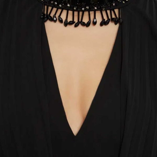 Black Pleated Dress with Cape Detail - Image 3