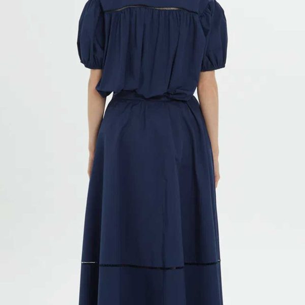 Blue Midi Skirt with Lining and Pleated Design - Image 2