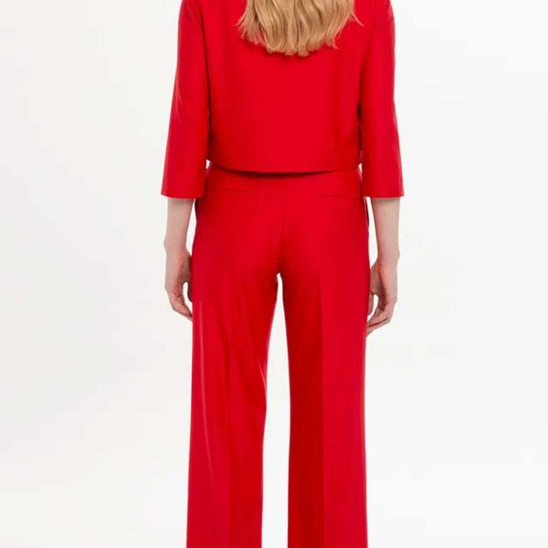 Elegant Red Three-Piece Set featuring a Short Jacket, Tank Top, and Wide-Leg Pants - Image 2