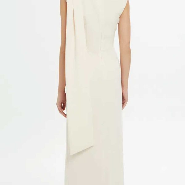 Long Beige Dress with Side Slit and Stone Embroidery - Image 2