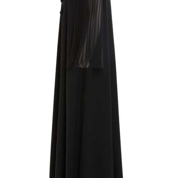 Long Black Dress with Floral Details - Image 3