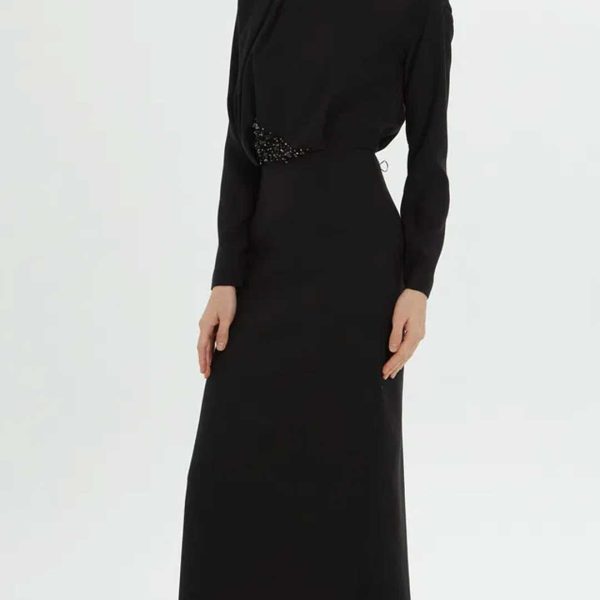 Long Black Pleated Dress - Image 5