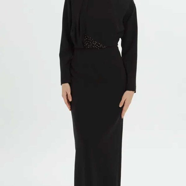 Long Black Pleated Dress - Image 6