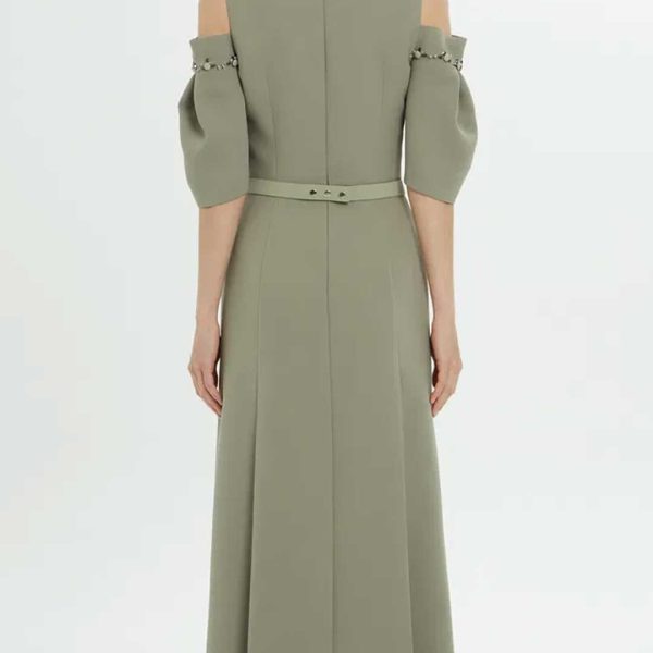 Long Green Dress with Shoulder Cutout - Image 2