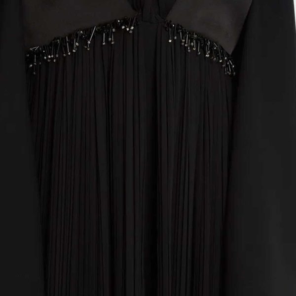 Long Pleated Dress with Bead Embroidery - Image 2