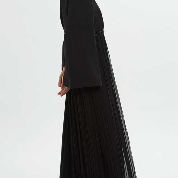 Long Pleated Dress with Bead Embroidery - Image 5