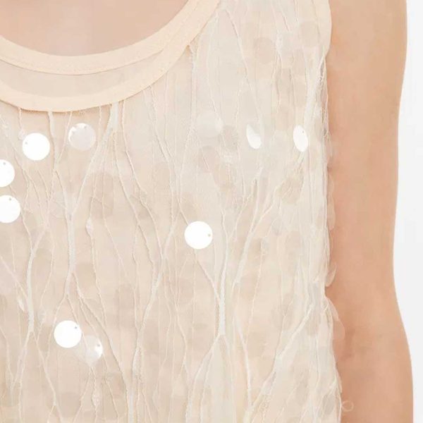 Sleeveless Ecru Blouse with Sequin Detailing - Image 3