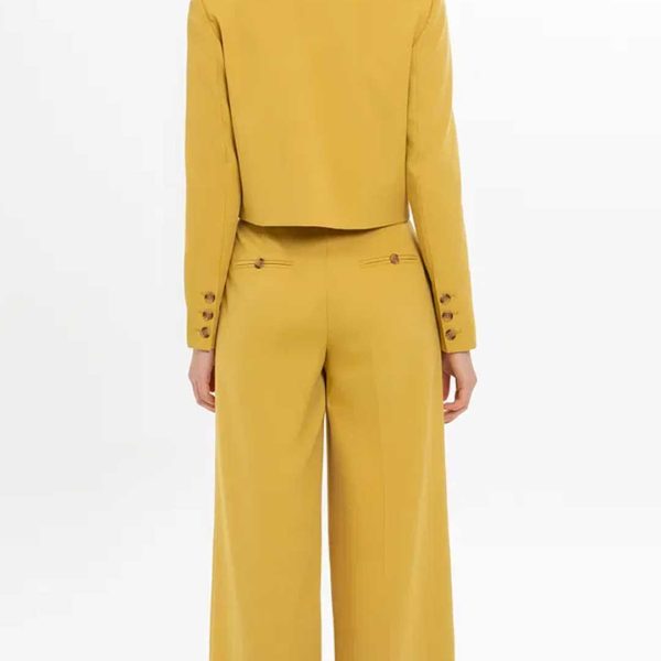 Yellow Ensemble with Cropped Jacket and Wide-Leg Pants - Image 2