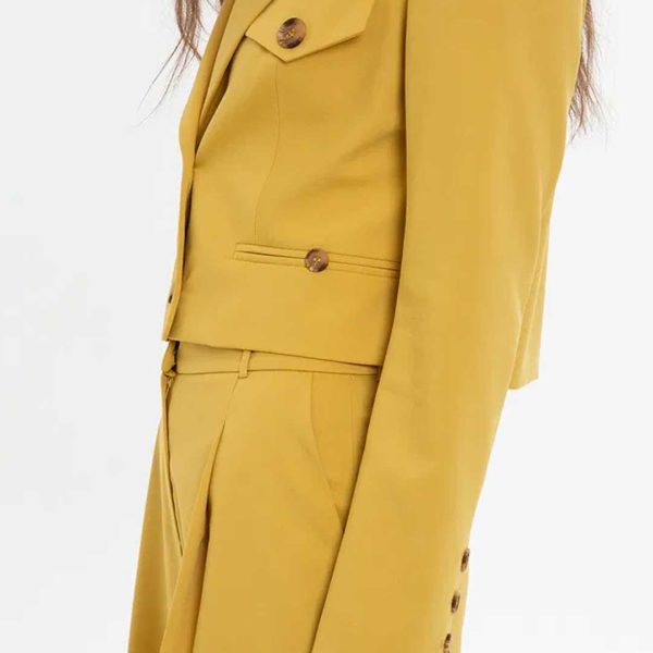 Yellow Ensemble with Cropped Jacket and Wide-Leg Pants - Image 3