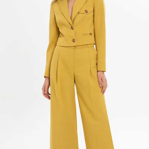 Yellow Ensemble with Cropped Jacket and Wide-Leg Pants - Image 4