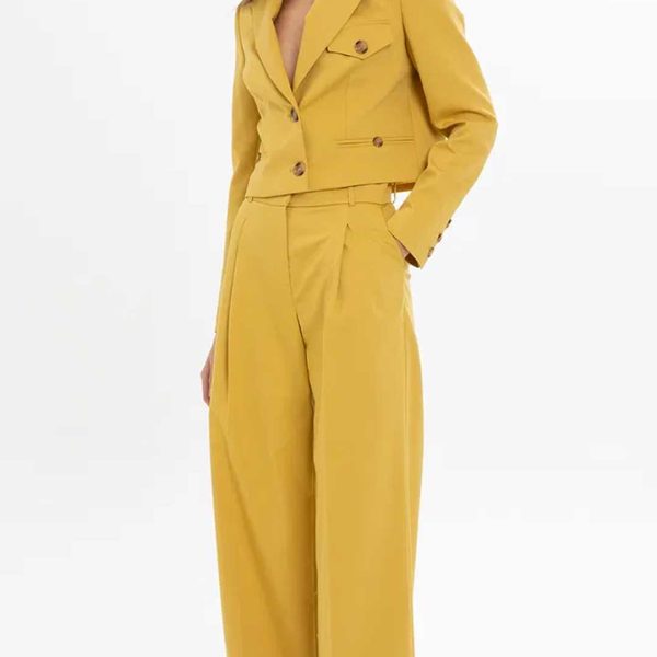 Yellow Ensemble with Cropped Jacket and Wide-Leg Pants - Image 5