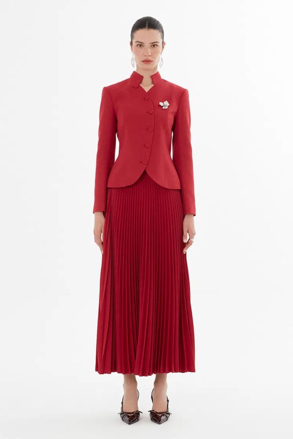 Double-Breasted Blazer & Pleated Skirt Set