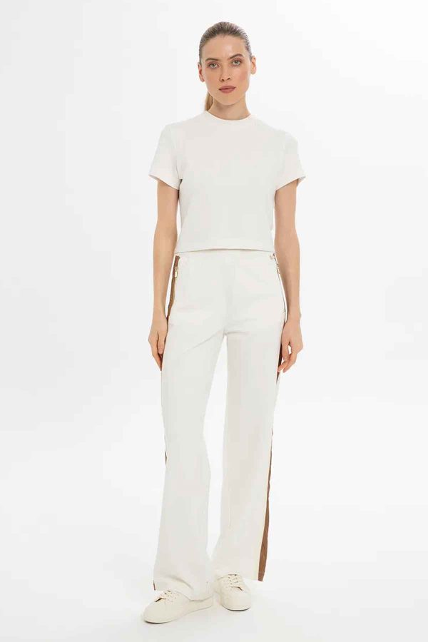 Ecru Relaxed-Fit Trousers with Side Stripe Details