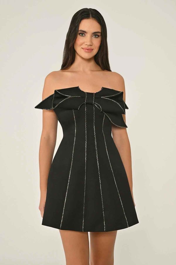 Short Satin Strapless Dress with Bow on Top