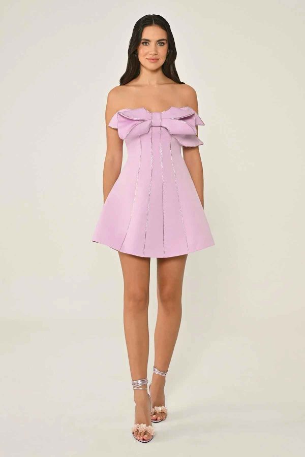 Short Satin Strapless Dress with Bow on Top