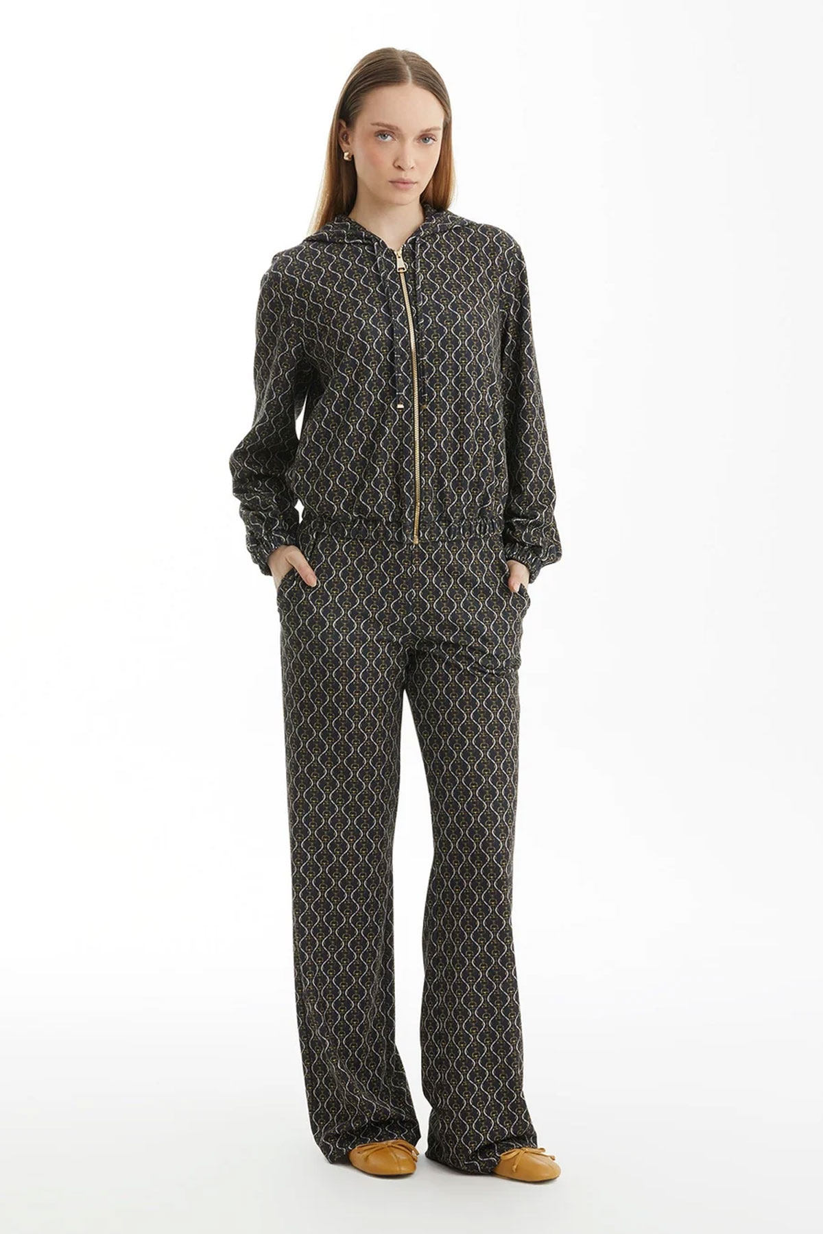 Black Patterned Hooded Tracksuit