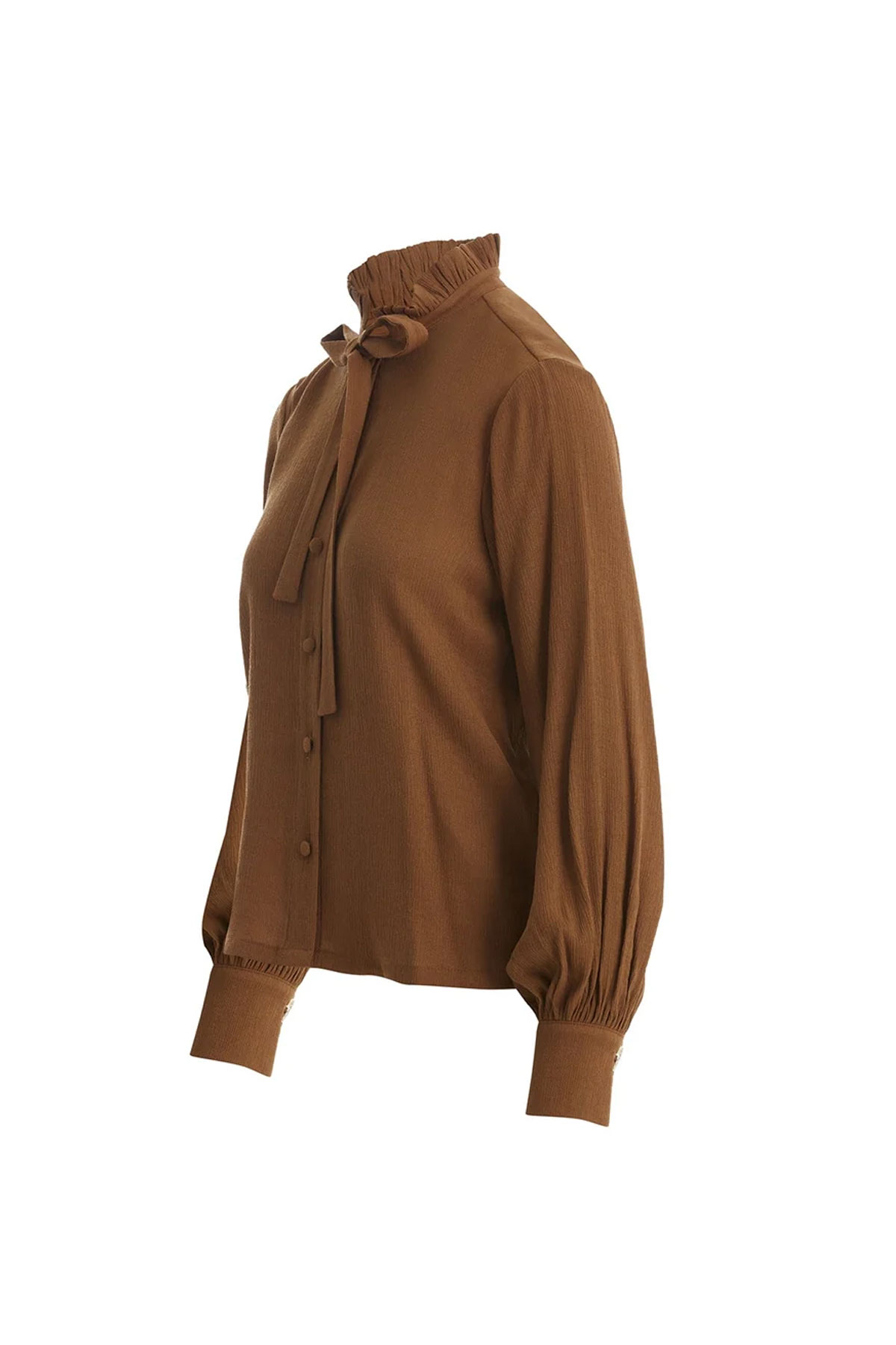 Brown Tie Neck Blouse - Image 3