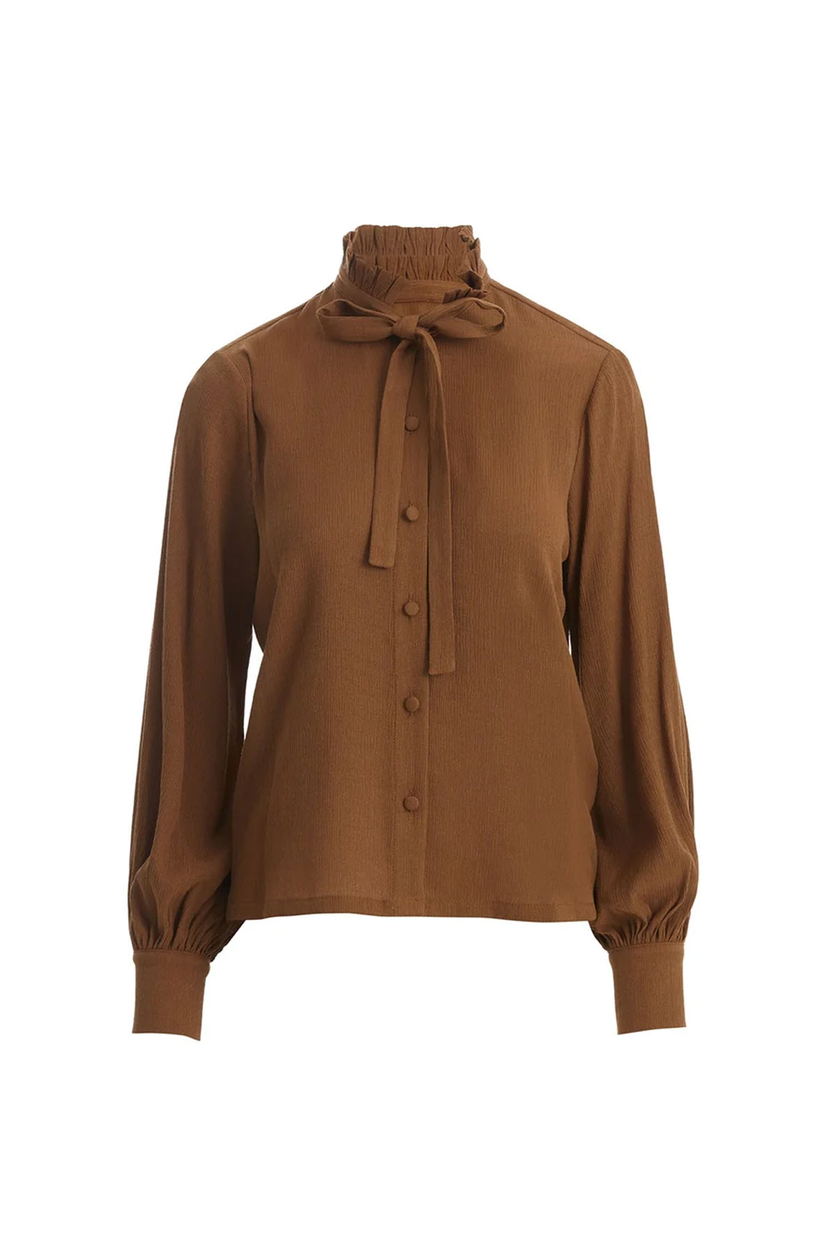Brown Tie Neck Blouse