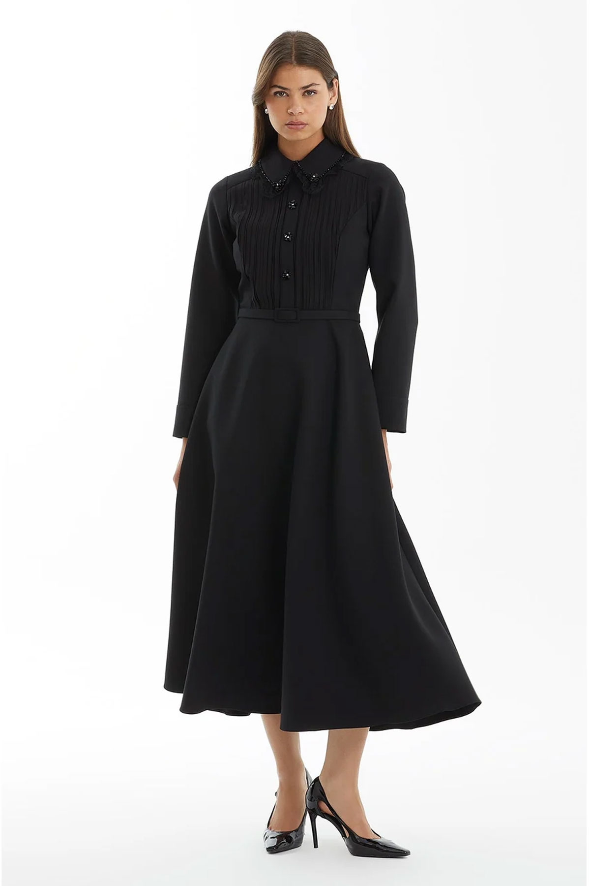 Chic Black Lace-Embroidered Maxi Dress