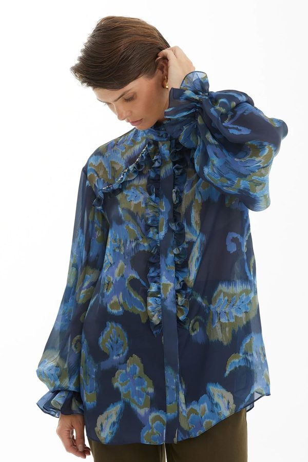 Crystal Embroidered Ruffled Blouse