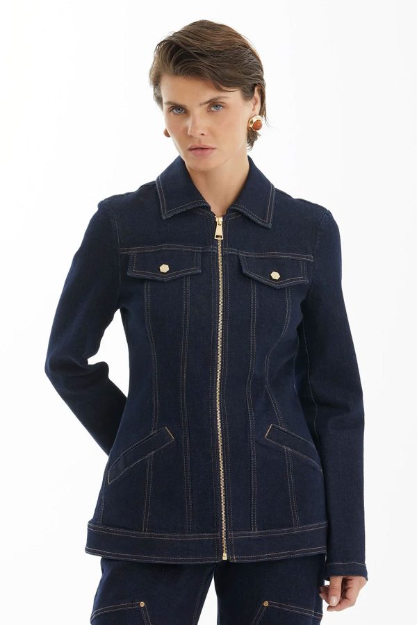 Dark Navy Zip Denim Jacket