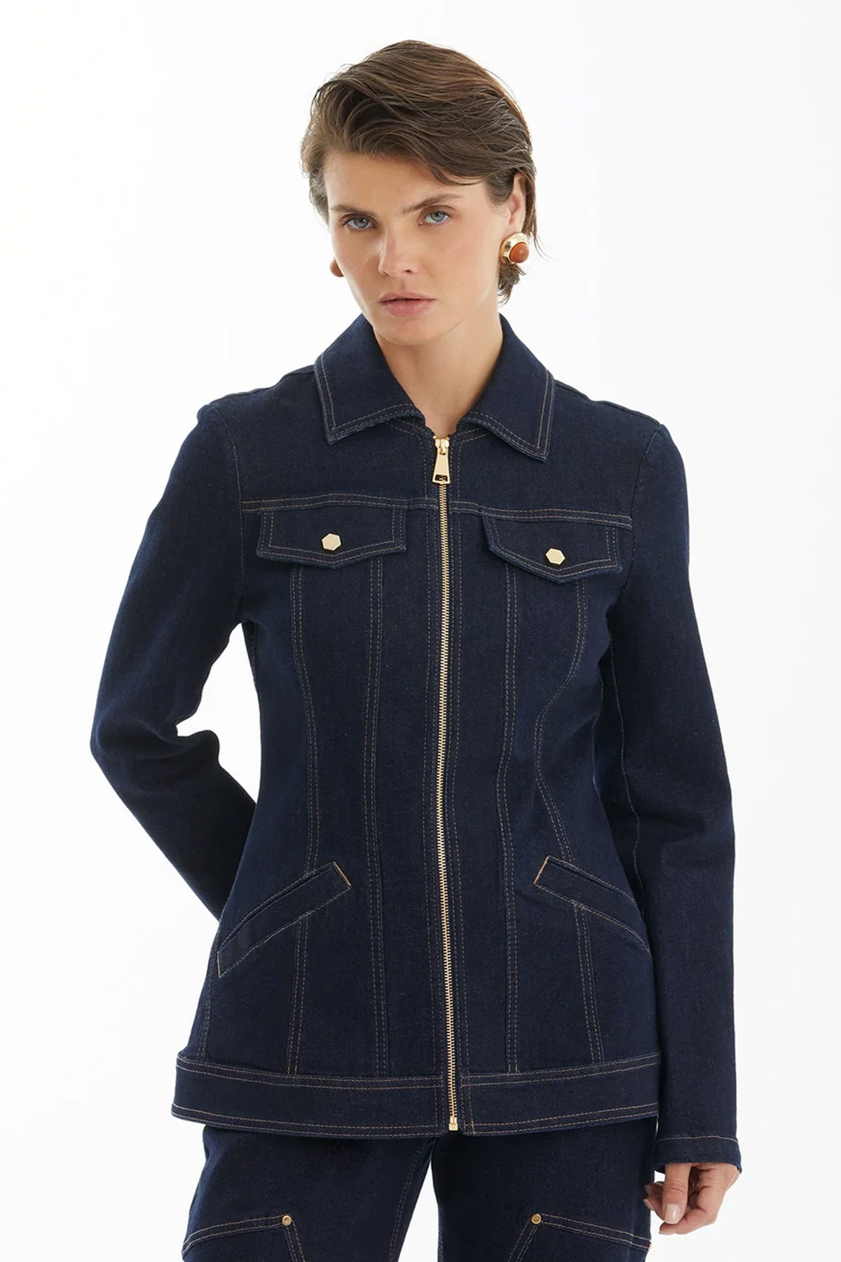 Dark Navy Zip Denim Jacket