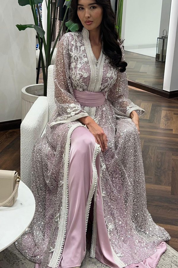 Luxury powder baby pink Moroccan caftan