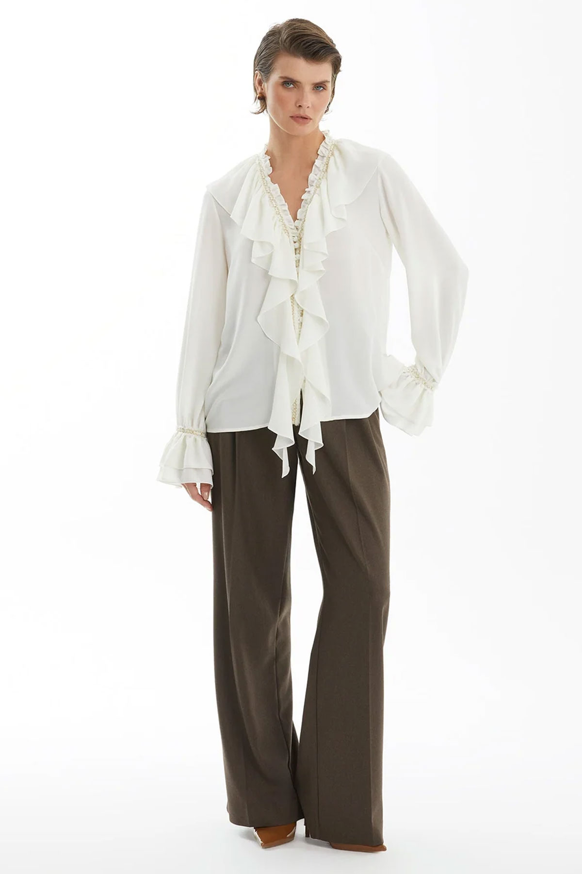 Ecru Ruffle-Collar Blouse - Image 4
