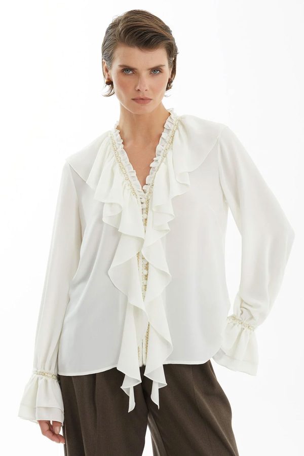 Ecru Ruffle-Collar Blouse
