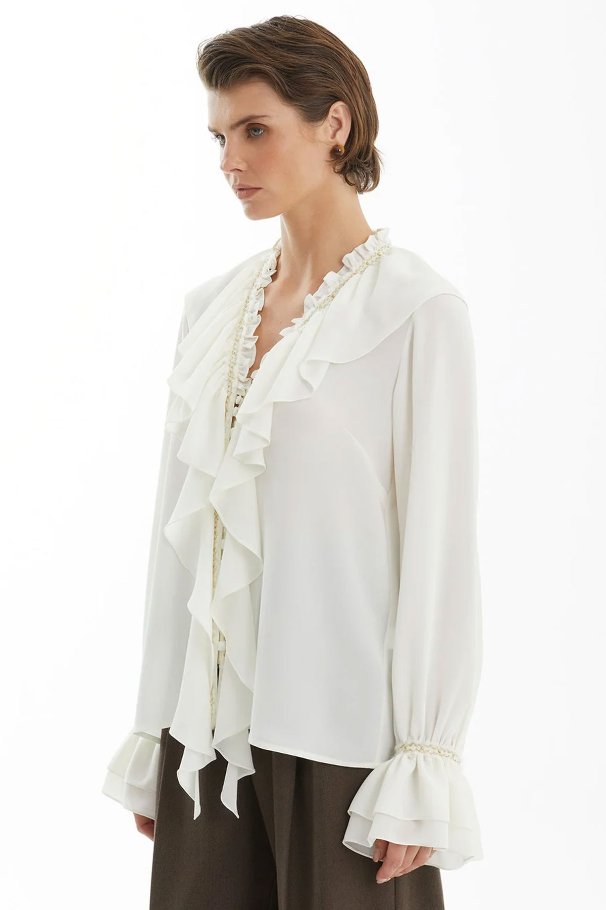 Ecru Ruffle-Collar Blouse - Image 2