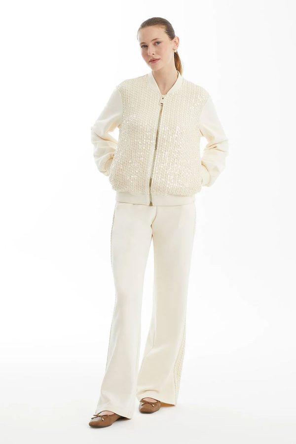 Ecru Sequin-Detail Knitted Jacket