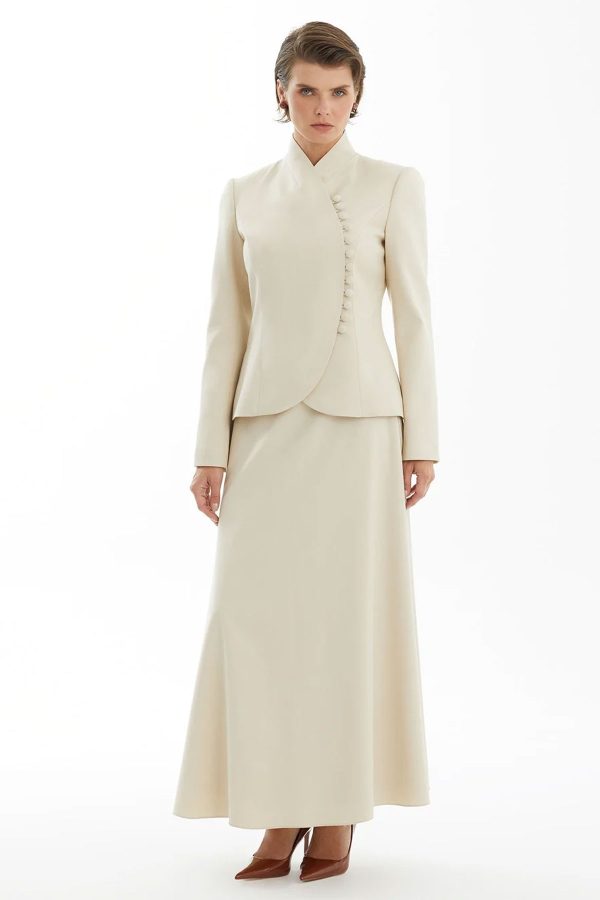 Ecru Skirt Set with Buttons
