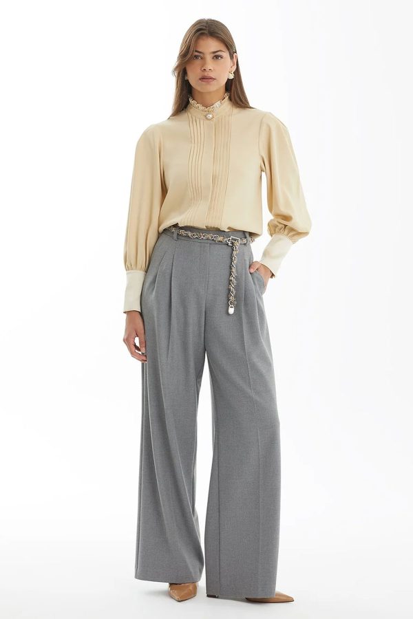 Grey Relaxed Pleated Pants