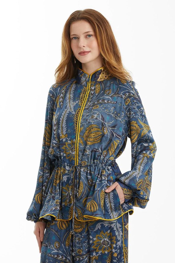 Patterned Drawstring Waist Jacket