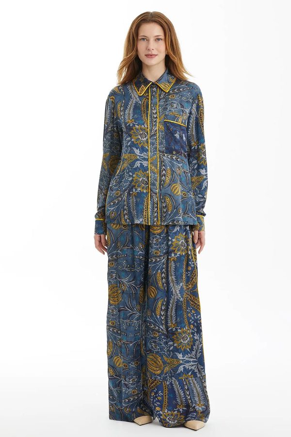 Patterned Shirt with Piping Detail