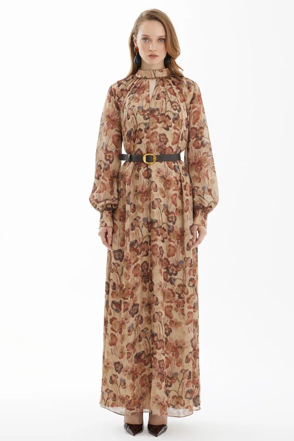 Pleated-Collar Maxi Dress