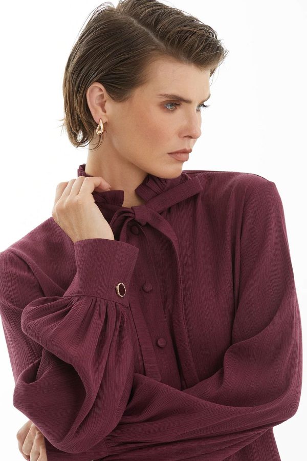 Red Blouse with Neck Tie Detail