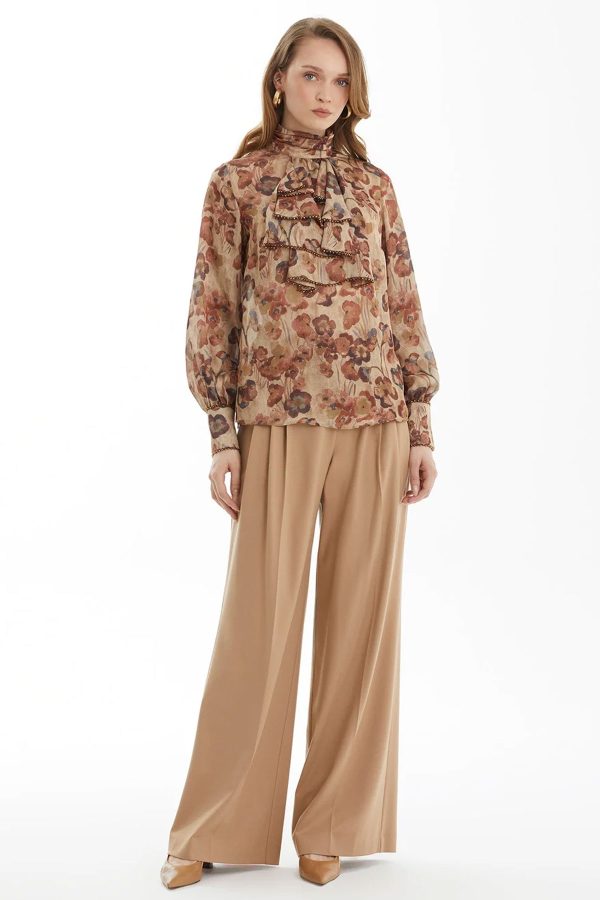 Ruffled Front Blouse featuring Beaded Accents