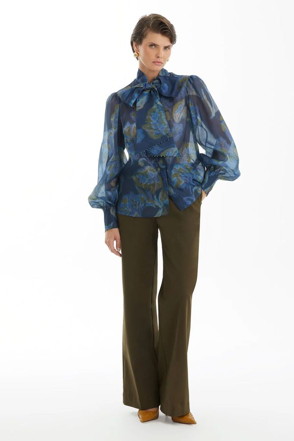 Tie-Bow Blouse with Crystal Details